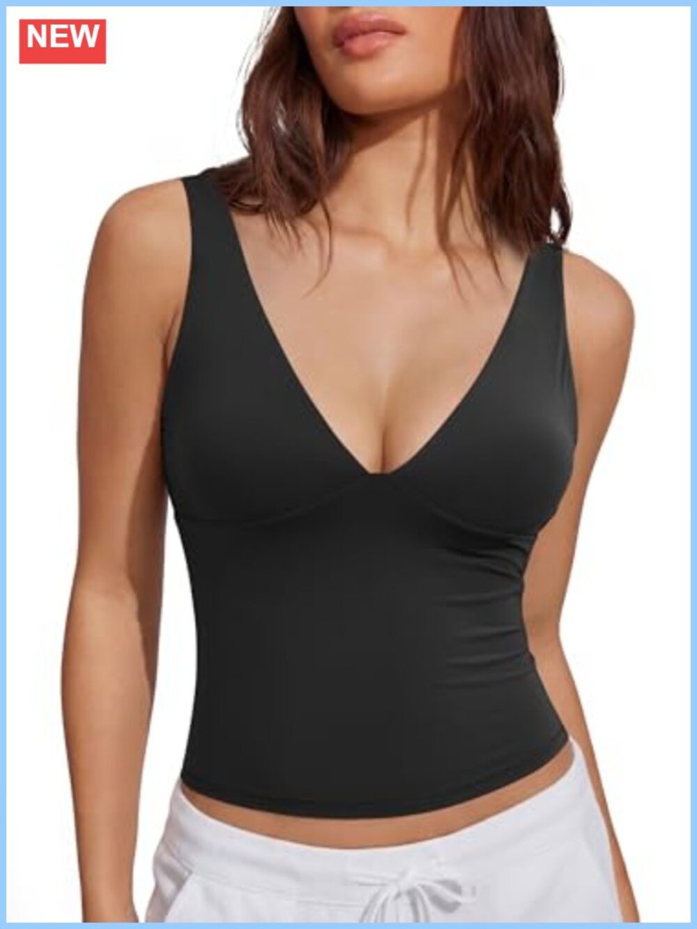 Women Sexy Deep V Low Back Sleeveless Double Lined Tank Top